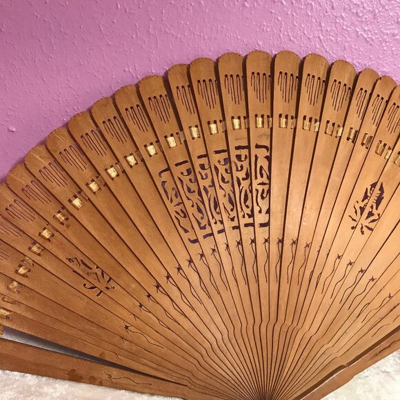 Vintage Brown Hand-Painted Japanese Fan Woman Sitting Cutout Home Decor GUC Gift - Picture 8 of 8